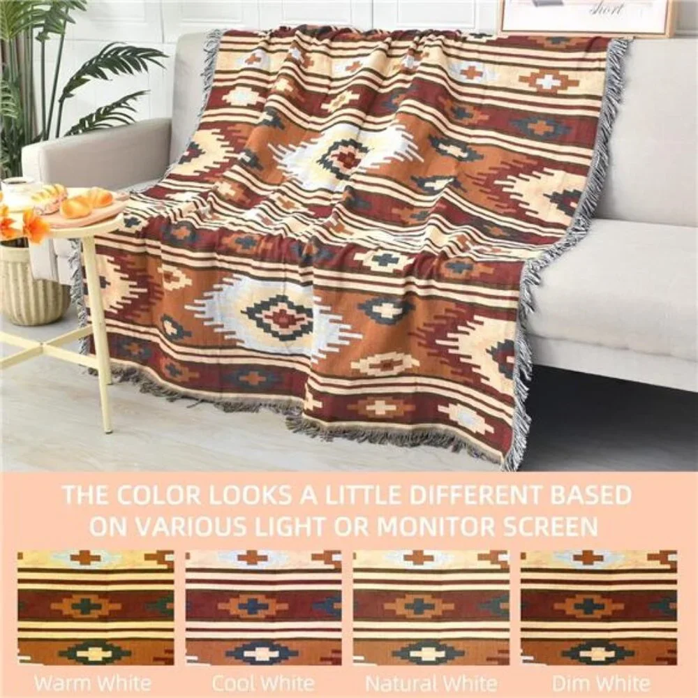 Boho Throw Blanket Reversible Cotton Tapestry Hippie Room Decor